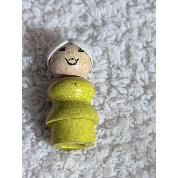 Unbranded Other - Fisher Price Wood Peg Person Figure White Hair Bun Yellow Body Vintage